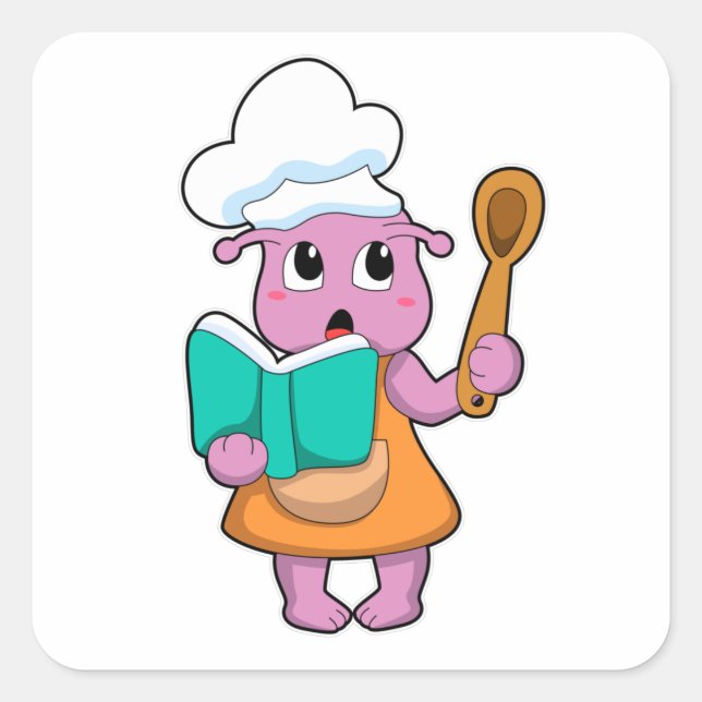Alien as Cook with Cookbook Square Sticker (Front)