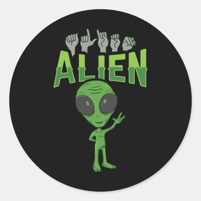 Alien Asl Hand Gesture Deaf Hearing Loss Awareness Classic Round Sticker (Front)