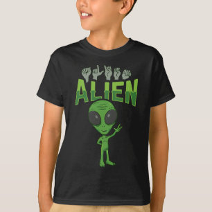 Alien Asl Hand Gesture Deaf Hearing Loss Awareness T-Shirt