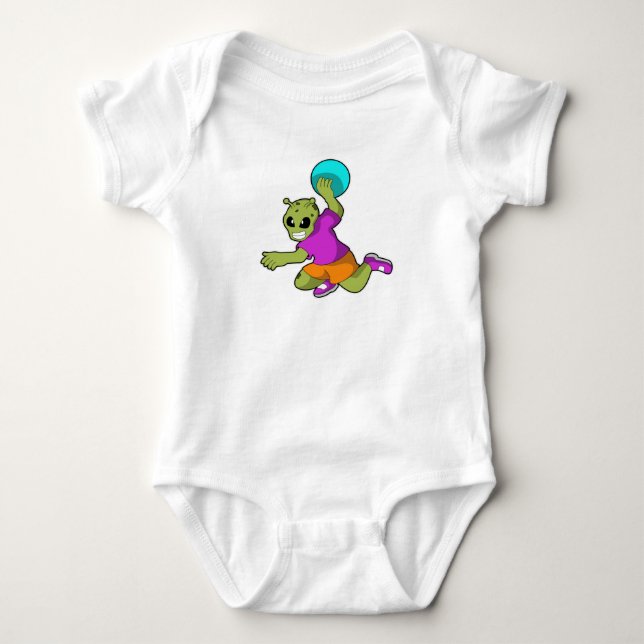 Alien at Handball player with Handball Baby Bodysuit (Front)