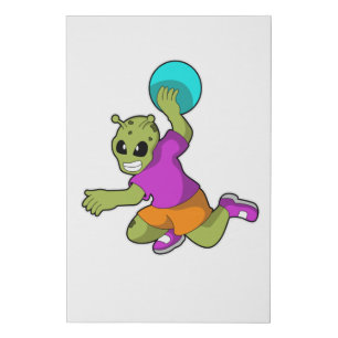 Alien at Handball player with Handball Faux Canvas Print