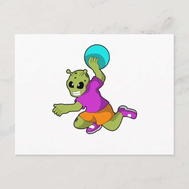 Alien at Handball player with Handball Postcard (Front)