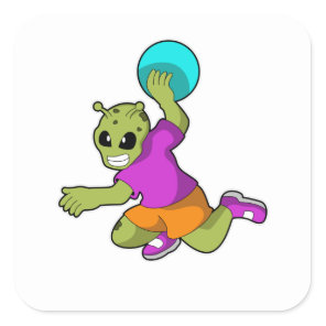Alien at Handball player with Handball Square Sticker