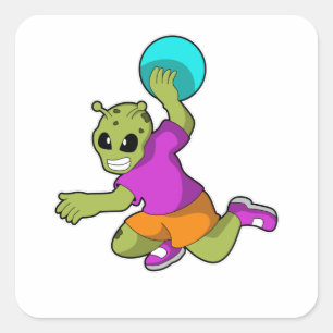 Alien at Handball player with Handball Square Sticker