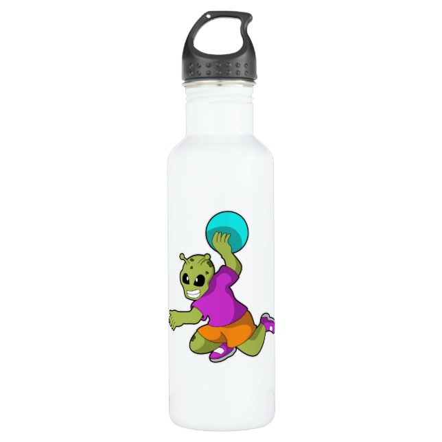 Alien at Handball player with Handball Stainless Steel Water Bottle (Front)