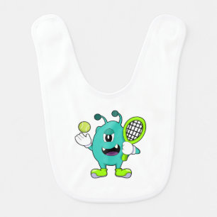 Alien at Tennis with Tennis racket Baby Bib
