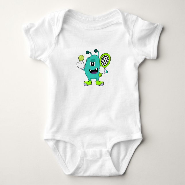 Alien at Tennis with Tennis racket Baby Bodysuit (Front)