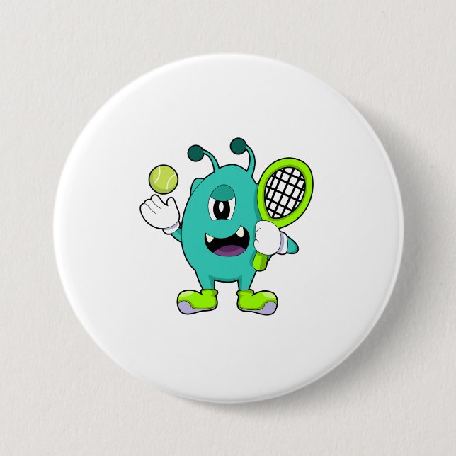 Alien at Tennis with Tennis racket Button (Front)