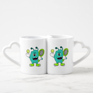 Alien at Tennis with Tennis racket Coffee Mug Set