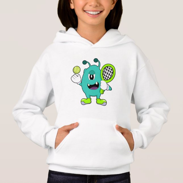 Alien at Tennis with Tennis racket Hoodie (Front)
