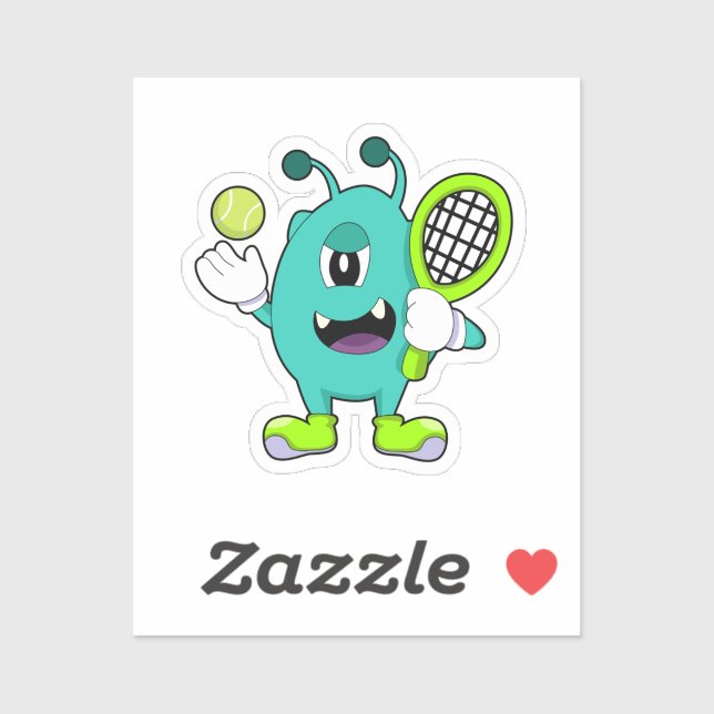 Alien at Tennis with Tennis racket Sticker (Sheet)