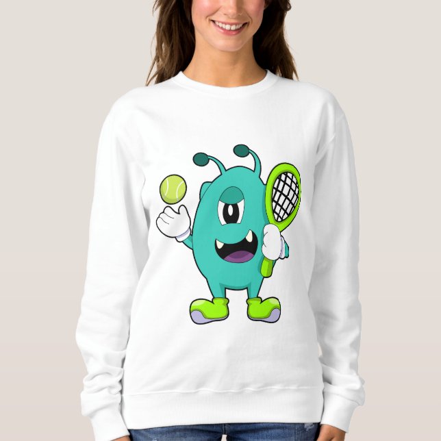 Alien at Tennis with Tennis racket Sweatshirt (Front)