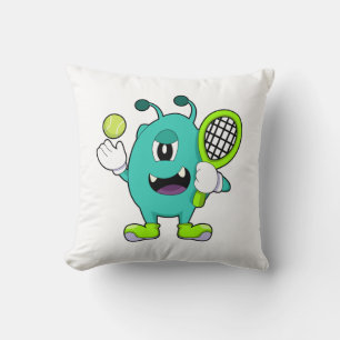 Alien at Tennis with Tennis racket Throw Pillow