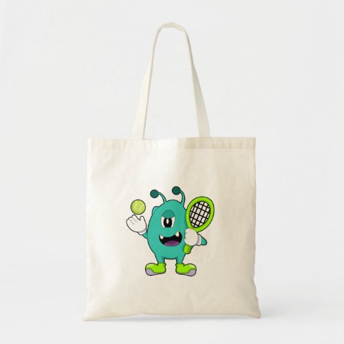 Alien at Tennis with Tennis racket Tote Bag