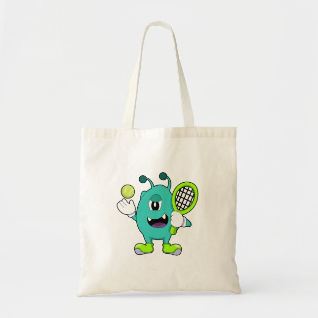 Alien at Tennis with Tennis racket Tote Bag (Front)