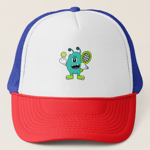 Alien at Tennis with Tennis racket Trucker Hat