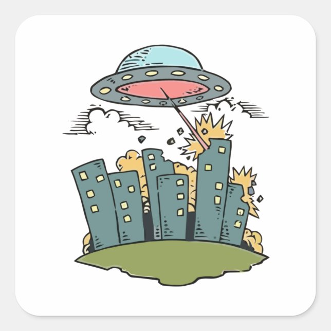 Alien Attack Square Sticker (Front)
