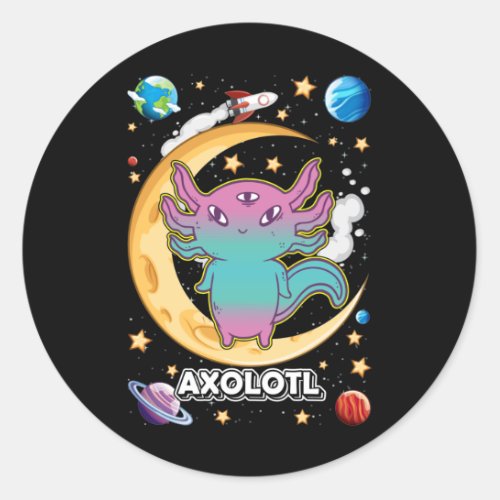 Alien Axolotl Pastel Goth Space Crescent Classic Round Sticker
