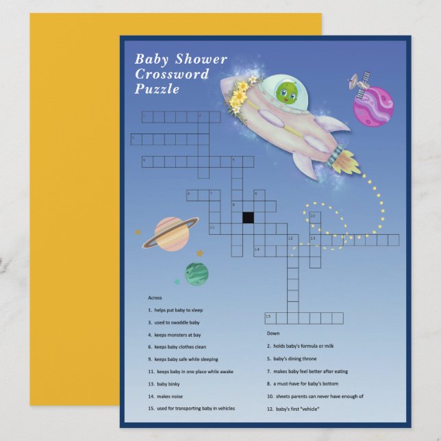 Alien Baby Shower Crossword Puzzle Game Card (Front/Back)