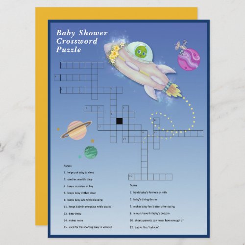 Alien Baby Shower Crossword Puzzle Game Card