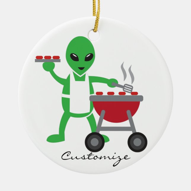 Alien Barbecue Cookout Thunder_Cove Ceramic Ornament (Front)