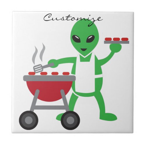 Alien Barbecue Cookout Thunder_Cove Ceramic Tile
