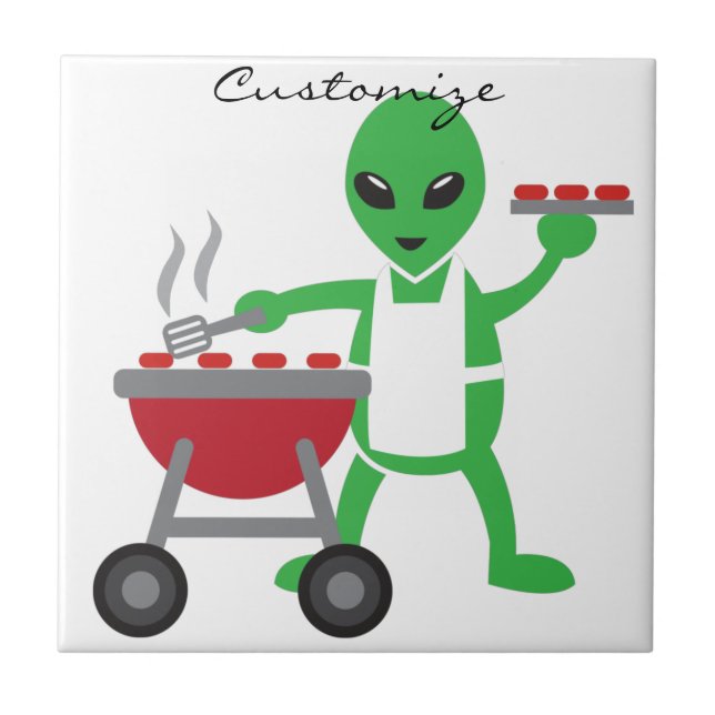 Alien Barbecue Cookout Thunder_Cove Ceramic Tile (Front)