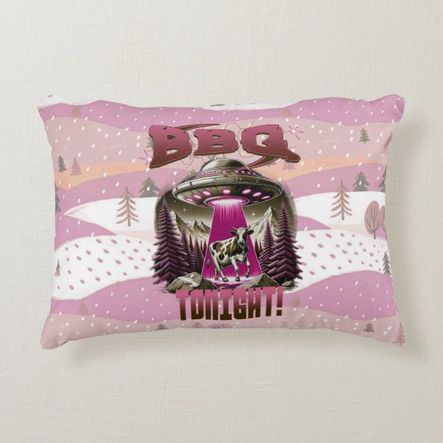 Alien BBQ Cow Abduction Joke Accent Pillow (Front)