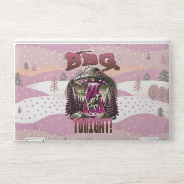 Alien BBQ Cow Abduction Joke HP Laptop Skin (Front)