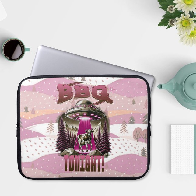Alien BBQ Cow Abduction Joke Laptop Sleeve (Creator Uploaded)