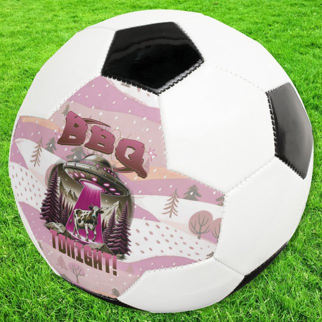 Alien BBQ Cow Abduction Joke Soccer Ball (Creator Uploaded)
