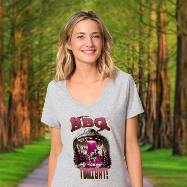 Alien BBQ Cow Abduction Joke T-Shirt (Creator Uploaded)