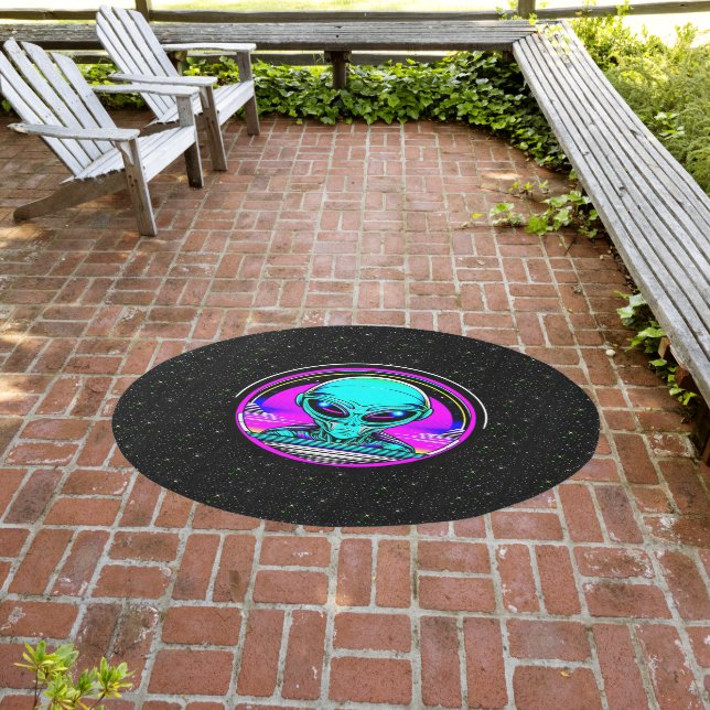 Alien Being in UFO Window Stars Outdoor Rug (Insitu (Outdoor 3))