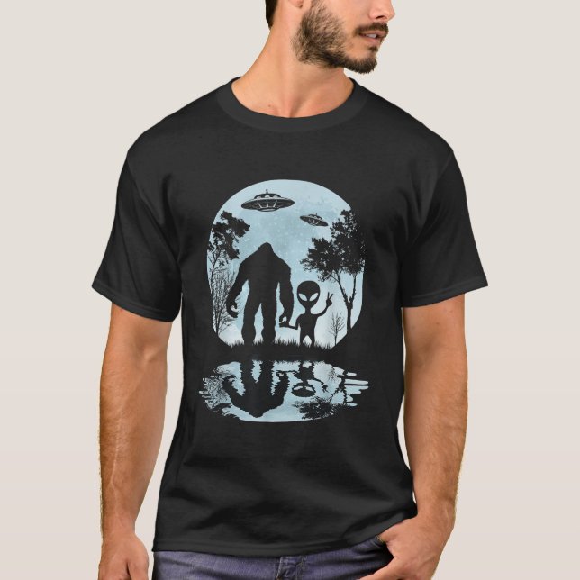Alien Bigfoot Moon Sasquatch UFO Extraterrestrial  T-Shirt (Front)