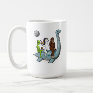 Alien Bigfoot Unicorn Riding Loch Ness Monster Coffee Mug