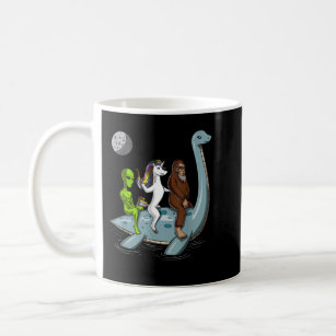 Alien Bigfoot Unicorn Riding Loch Ness Monster Cry Coffee Mug