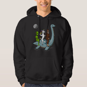 Alien Bigfoot Unicorn Riding Loch Ness Monster Cry Hoodie