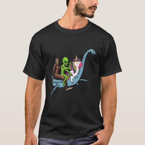 Alien Bigfoot Unicorn Riding Loch Ness Monster T_S T_Shirt