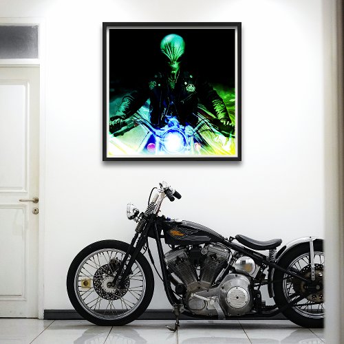 Alien Biker Neon Version Poster