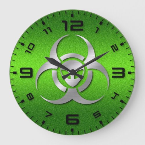 Alien BioHazard Green Steel Large Clock