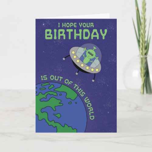 Alien Birthday Card UFO Planet Earth