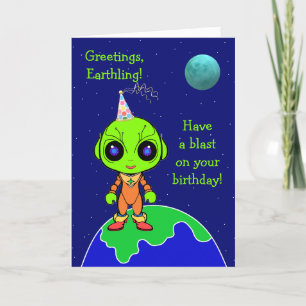 Alien Birthday folded card for kids by Jo Images