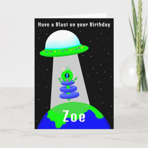 Alien Birthday Girl folded card by Jo Images