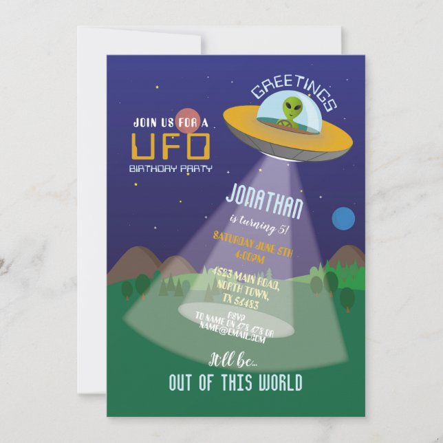 Alien Birthday Spaceship Aliens Invasion Space UFO Invitation (Front)