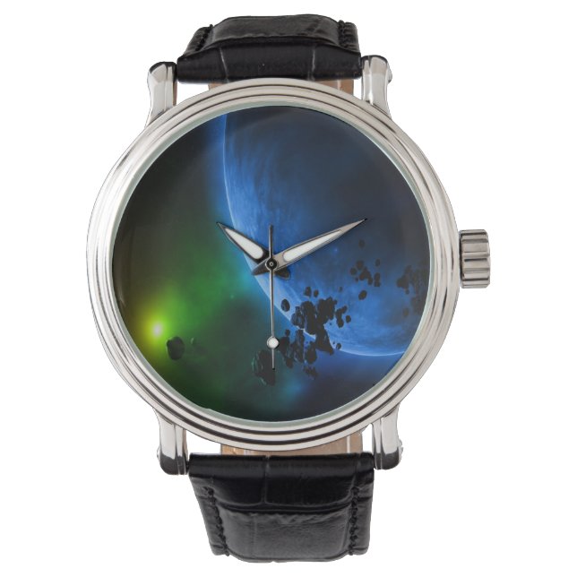 Alien Blue Planets & Asteroids Watch (Front)