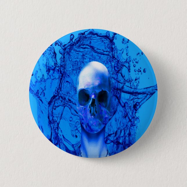 Alien blue skull pinback button (Front)