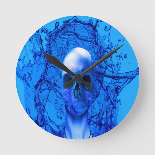 Alien blue skull round clock (Front)