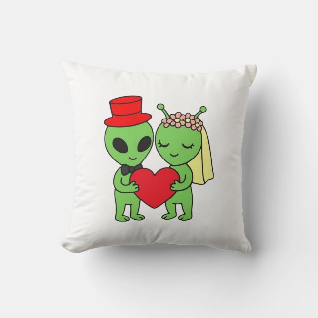 Alien Bride Groom Decorative Wedding Throw Pillow (Front)