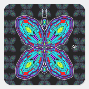 Alien butterfly (colorful pattern) v3 square sticker