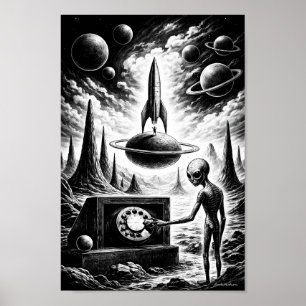 Alien Calling Through Cosmic Night Poster
